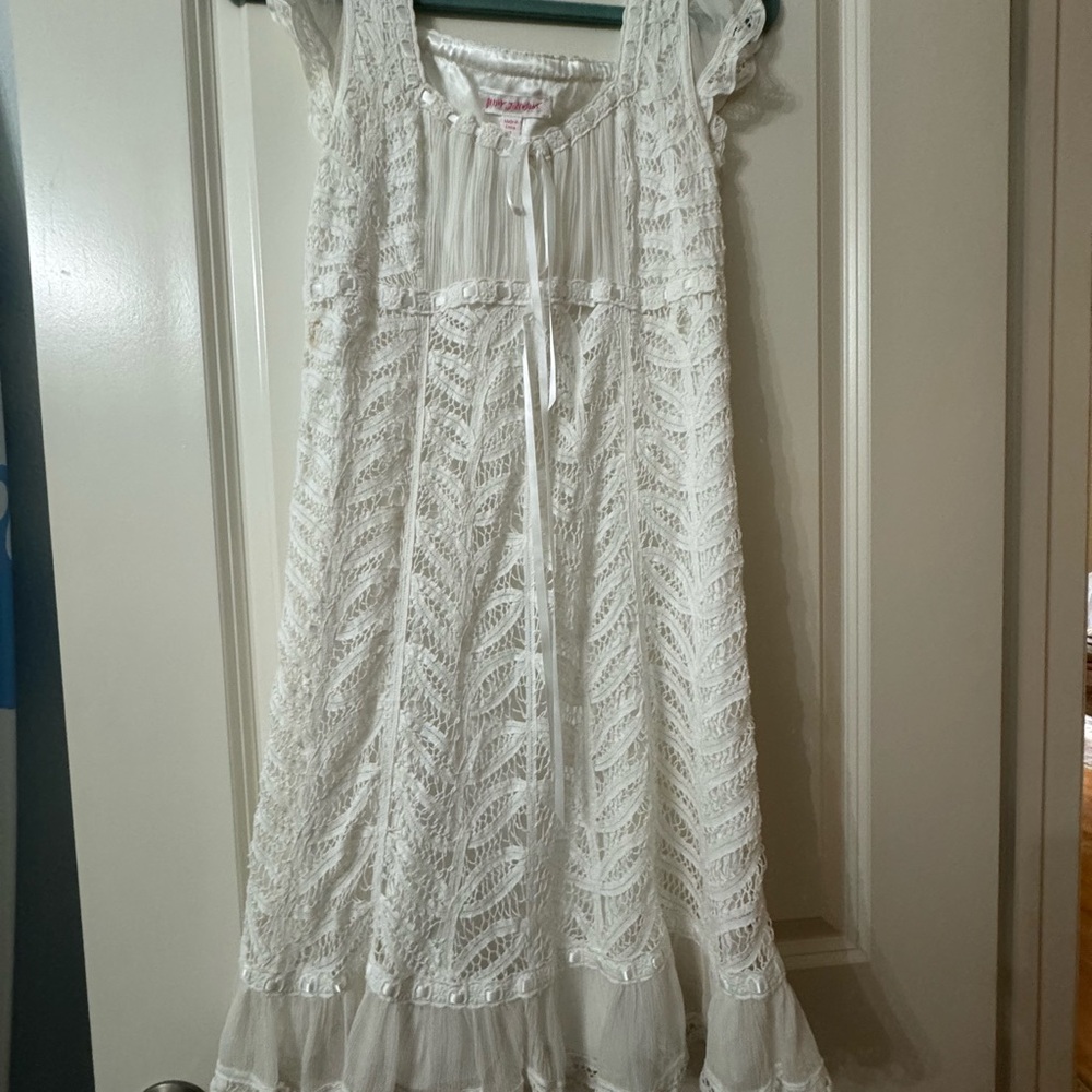 Betsey Johnson white Lace Dress with Ribbon Accent and silk slip